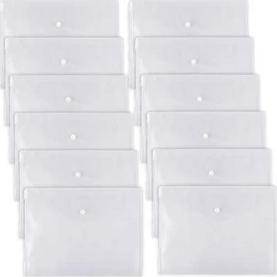 Image of D.RECT 5530 Set 12 Pieces Document folders A4, File briefcases with Button Closure, Pocket Organizers for School and Office use, Envelope Organiser documents Letters, Clear