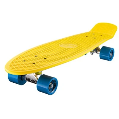 Image of Ridge Skateboards 27 Inch Big Brother Retro Cruiser Skateboard UK Manufactured, Yellow Blue
