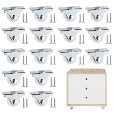 Image of 16 Pieces Fixed Castor Wheels 1 Inch Small Non swivel Trolleys White Furniture Castors with Screws for Appliances Drawer Equipment Replacement