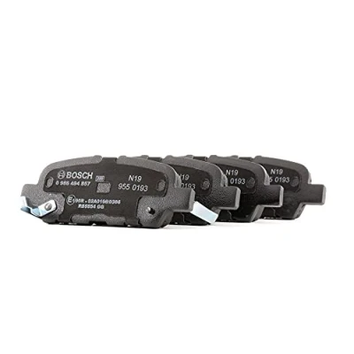 Image of CV612001CC Brake pad set BOSCH 0 986 494 857 Low Metallic with acoustic wear warning anti squeak plate NISSAN: Juke, Leaf II, X Trail