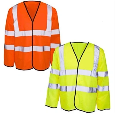 Image of HI VIZ Big Size Long Safety Vest, Sleeve Velcro Waistcoat (3XL) Orange