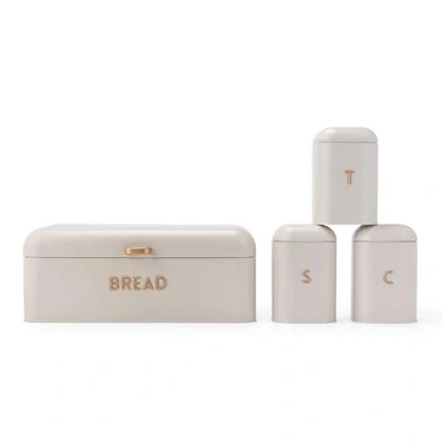 Image of Salter Pebble 4 Piece Countertop Set Includes Bread Bin, Tea, Sugar, Coffee Canisters, Storage Containers, Brass Effect Lettering, Durable Powder Coated Steel, Easy to Clean, Jars, Stone