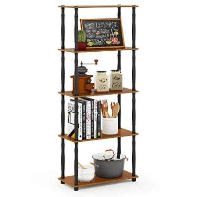 Image of Furinno Toolless Shelves, Wood, Light Cherry/Black, one size, 59.94 (W) x 145.8 (H) 29.46 (D) cm