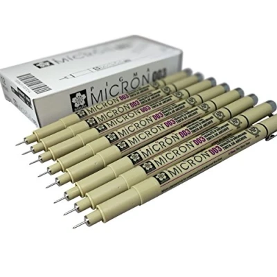 Image of Sakura Pigma Micron pen 003 black felt tip artist drawing pens 8 set