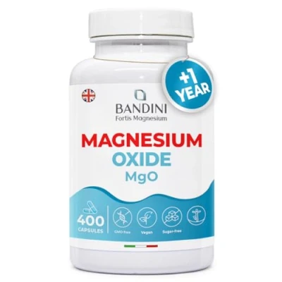 Image of Bandini® Magnesium Oxide 400 Capsules (+1 Year), 664 mg (Including Elemental Magnesium) per Capsule, Energy Booster, Fights Fatigue, Supports Muscles and Bones, High Strength, Vegan