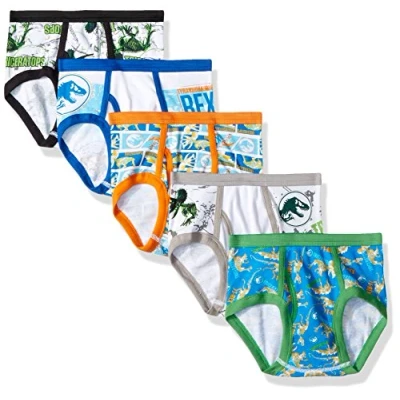 Image of Universal Boys&#039; 100% Cotton Briefs Multipack with T rex, Raptor &amp; Triceratops Prints in Sizes 2/3t, 4t, 4, 6 and 8 Underwear, 5 Pack, (Pack of 5)