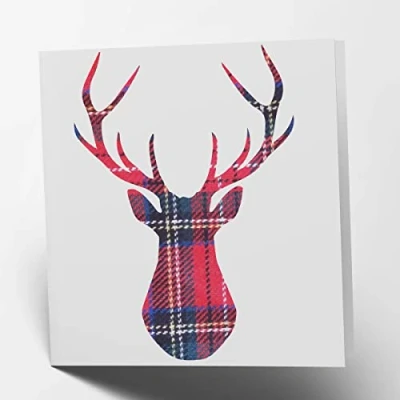 Image of Maturi Stag Head Tartan Greetings Card Blank Inside, 15.5 x cm Square