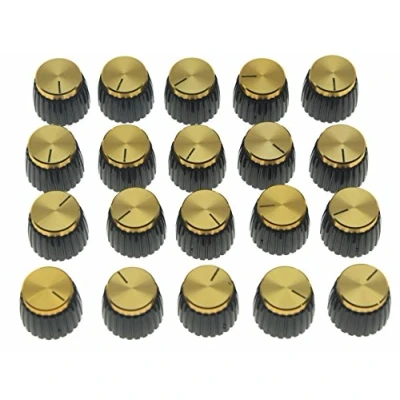 Image of Dopro 20pcs Guitar AMP Amplifier Push on fit Knobs Black w/Gold Cap for Marshall