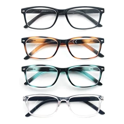 Image of HEEYYOK Reading Glasses Men Women 4 Pack,Readers Comfortable Spring Hinges Flexible,Lgithweight Eyeglasses for Reading,Including Pouch