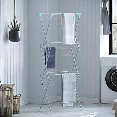 Image of Home Vida Clothes Airer 3 Tier Indoor Horse Laundry Dryer Folding Metal Silver
