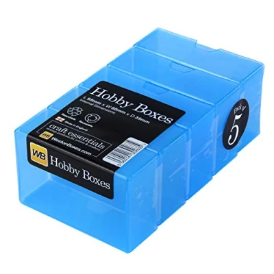 Image of WestonBoxes, Hobby Boxes, Small Plastic Storage Boxes for Arts &amp; Crafts Supplies (Blue, 5 Pack)