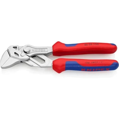 Image of Knipex pliers wrench and a in single tool chrome plated, with multi component grips 150 mm 86 05