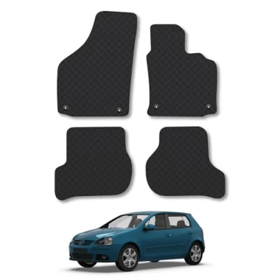 Image of 5mm Rubber Car Mats Compatible With VW Golf Mk5 (2007 2008) Tailored Fit Floor Set Accessory Custom Anti Slip Backing Heavy Duty Waterproof Easy Clean Durable All Weather Full Coverage