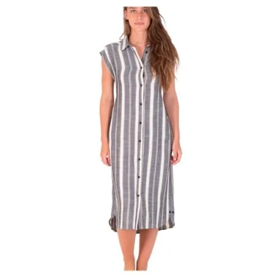 Image of Hurley Women&#039;s W Button Front Midi Shirt Dress, Black Seaside Stripe, XS