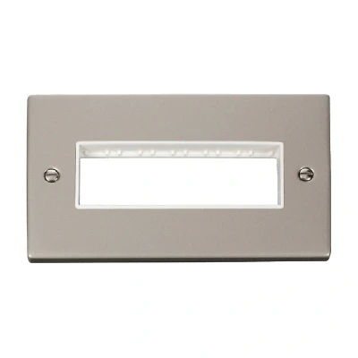 Image of Click Deco 2 Gang Plate 6 Aperture Unfurnished Pearl Nickel White Inserts