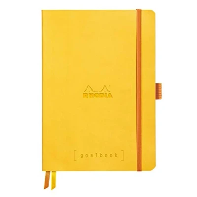 Image of RHODIA 117585C Soft Notebook Bullet Journal Goalbook Daffodil A5 Dotted Dot 240 pages Clairefontaine White Paper 90g 2 Ribbons, Elastic Closure Faux Leather Cover