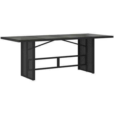 Image of vidaXL Garden Table with Glass Top Black 190x80x74 cm Poly Rattan