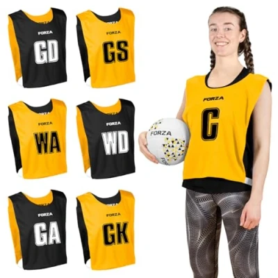Image of FORZA Pro Reversible Netball Bibs [Pack of 7] 2 in 1 Design with 5 Colour Combinations Ideal for Schools &amp; Sports Clubs (Yellow Black, Small)