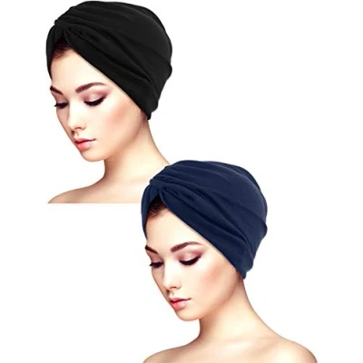 Image of 2 Pieces Sleep Soft Turban Caps Printed Hat Headwears for Women (Style Set 4)