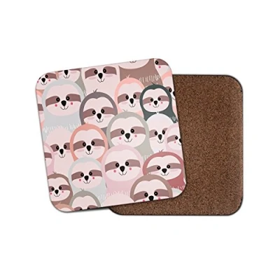 Image of 1 x Cute Sloth Cork Backed Drinks Coaster Funny Lazy Animal Boys #8361