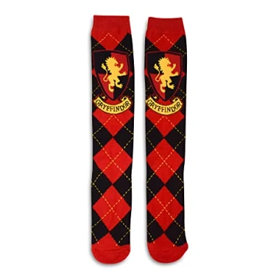 Image of Harry Potter Gryffindor Ravenclaw Slytherin Hufflepuff House Knee High Argyle Socks, Red, Large