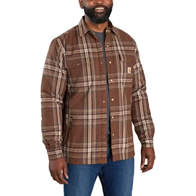 Image of Carhartt 105430 Relaxed Fit Heavyweight Flannel Sherpa Lined Shirt Jacket BURNT SIENNA M