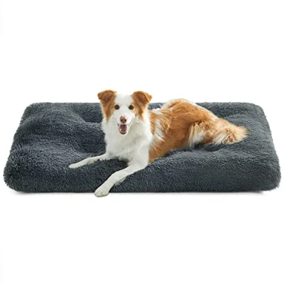 Image of Feandrea Large Dog Bed, Fluffy Anti Anxiety Crate Mattress, Calming Pet Beds, Washable Pillow Cushion, Plush Mat with Slip Bottom, 110 x 73 cm, Dark Grey PGW203G02