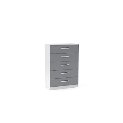 Image of Birlea Lynx 5 Drawer Chest High Gloss, White and Grey