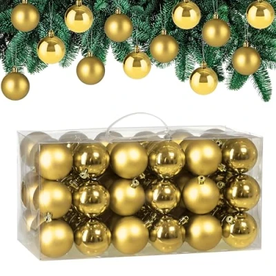 Image of CASARIA® 54Pcs 6cm Christmas Tree Baubles Set Xmas Decorations Balls Festive Indoor Outdoor Hanging Ornaments 27x Glossy Matt Finish Holiday Decs Radiant Gold