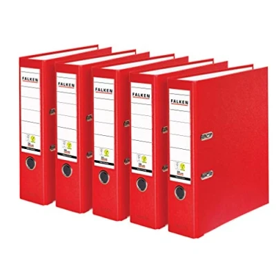 Image of Original Falken 5 pack PP Color Plastic folders. Made in Germany. 8 cm wide DIN A4 red Vegan ring binder File folder Letter Office Slotted