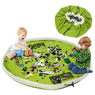 Image of BelleStyle Toy Storage Bag and Kids Play Mat Toys Organizer,Cotton Canvas Portable Large Size Easy Tidy &amp; Children&#039;s for Fast Cleanup! (Green, 60 Inches)