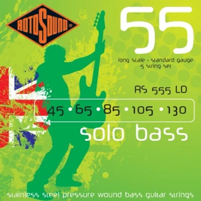 Image of Rotosound 55 Solo Bass flatwound long scale set 5 string Standard 45 130 RS555LD