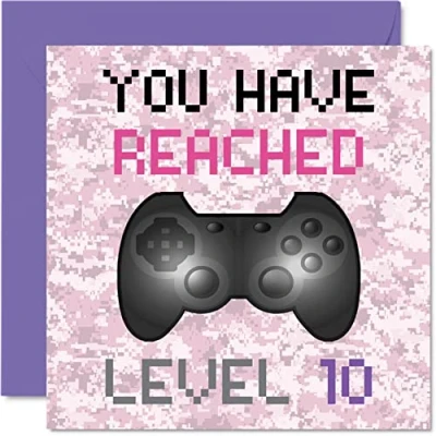 Image of 10th Gamer Birthday Card You Have Reached Level 10 Girls Cards, Kids Games Age Ten Tenth Greeting Video Game Gaming Daughter Granddaughter Niece Sister 145mm x