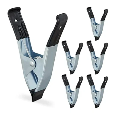 Image of Relaxdays Clamps in a Set of 6, Glue for Handicraft, Model Making Clamps, Spring Metal, 50 mm, Black