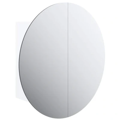 Image of vidaXL Bathroom Cabinet with Round Mirror and LED Bedroom Furniture Wall mounted Make up Vanity Cosmetic White 40x40x17.5 cm