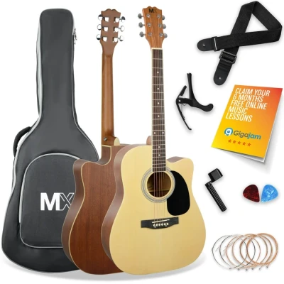 Image of MX by 3rd Avenue Performance Series Acoustic Guitar Full Size Package with Natural Cutaway Spruce Top