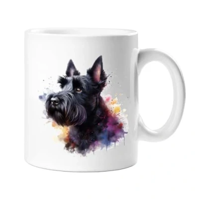 Image of Stag Gallery Scottish Terrier (Scottie) Dog Watercolour Splash Effect Gift 10oz Ceramic Mug Artistic Colourful Coffee Tee