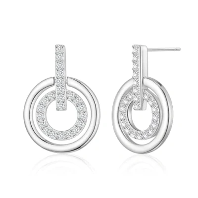 Image of Philip Jones Silver Plated Double Circle Drop Earrings Created with Zircondia® Crystals