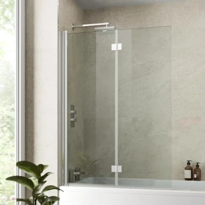 Image of LUXURA® 1000 x 1400mm Over Bath Folding Shower Screen 2 Section Hinge Chrome 6mm Safety Glass