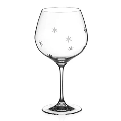 Image of DIAMANTE Gin Glass Copa &#039;Northern Star&#039; Single Crystal Balloon with Hand Etched Stars Pattern