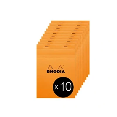 Image of RHODIA 16200C Stapled Notepad N16 Orange A5 Small Squares 80 Detachable Sheets 80G Clairefontaine Paper Coated Card Cover Pack of 10 pads