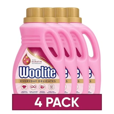 Image of Woolite Laundry Detergent Liquid, 750ml, Pack of 4, For Delicates, Hand &amp; Machine Wash, 48 Washes