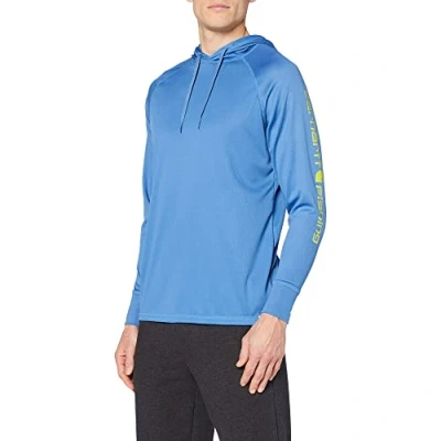 Image of Carhartt Men&#039;s Force Fishing Graphic Long Sleeve Hooded T Shirt Sweatshirt, Federal Blue, M