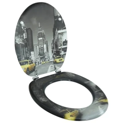 Image of &#039;vidaXL Stylish Toilet Seat with Durable MDF Lid, New York Design, Adjustable Chrome Zinc Alloy Hinges, Easy to Install and Clean, Suitable for All Common Bowls, Multicolor