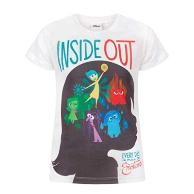 Image of Disney Girls Inside Out T Shirt Sublimation Kids White Top Tee 7 8 Years