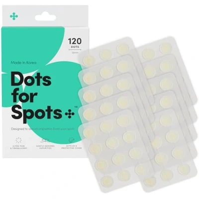 Image of Dots for Spots Acne Patches Pack of 120 Translucent Hydrocolloid Pimple Patch Spot Treatment Stickers Face and Body Fast Acting, Vegan &amp; Cruelty Free Skin Care