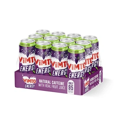Image of Vimto Original Real Fruit Energy Drink + Natural Caffeine B Vitamins, Prime Juice 500ml Big Can (pack of 12)