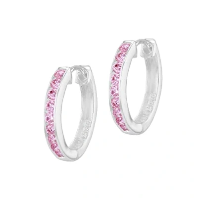 Image of Tuscany Silver Women&#039;s Sterling 2 mm Round Pink Cubic Zirconia Channel Set 17 Huggy Earrings