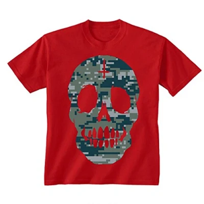 Image of Youth Kids Childrens Digital Camouflage Camo Skull Face T Shirt Red 9 11 Years (L)