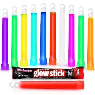 Image of the Glowhouse 6 Inch Premium Glow in Dark Sticks with Lanyard Assorted Colours Pack of 10